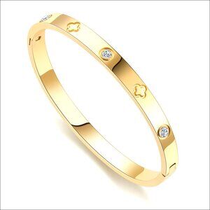 18K Gold-Plated Stainless Steel Bangle Bracelet with Hidden Clasp